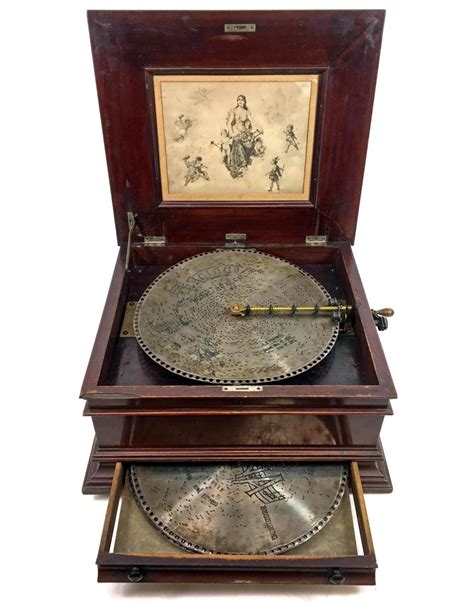 grand wood music box with metal disks|antique metal music boxes.